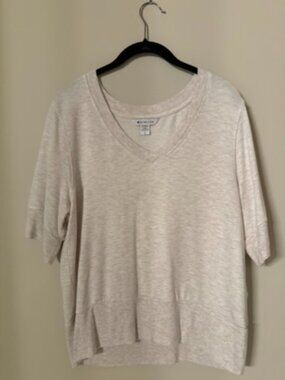 Athleta Step Forward Sweatshirt Tee Ivory Heather V-Neck Top Size Large